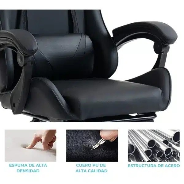 Silla Gamer ergonómica con masajes y apoyapies negra