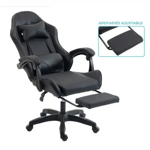 Silla Gamer ergonómica con masajes y apoyapies negra