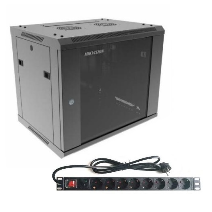 Rack Hikvision 9U + PDU de 8 puertos