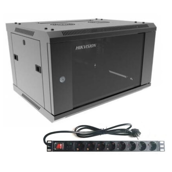 Rack Hikvision 6U + PDU de 6 unidades