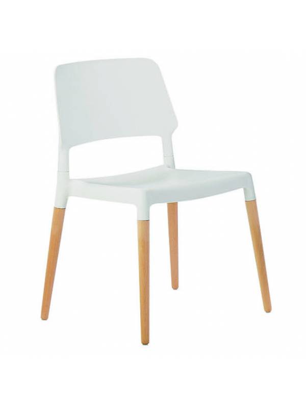 Silla de plástico y madera Apilable blanca