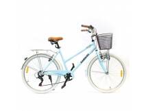 Bicicleta de paseo aluminio c/canasto R26 7V celeste