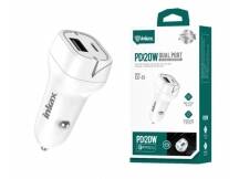 Cargador auto Inkax USB-A+C 3A 20W blanco