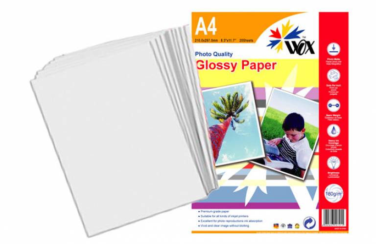 Papel wox glossy fotográfico a4 180grs. X 20 uds.