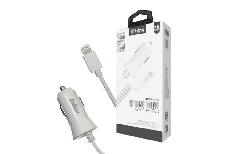 Cargador auto Inkax c/Cable Iphone integrado 2.1A