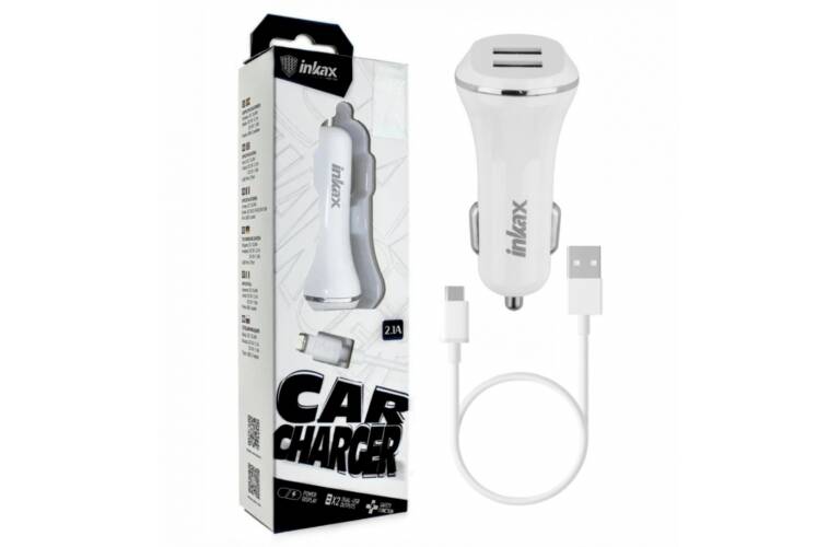 Cargador auto Dual Inkax c/cable Lightning USB 2.1A