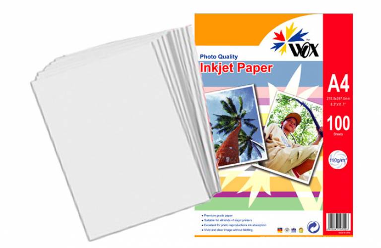 Papel wox inkjet alta resolucin a4 110grs. X 100 uds.